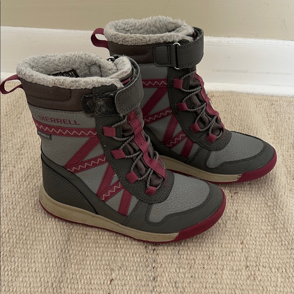 Merrell Kids Gray and Burgundy Winter Boots